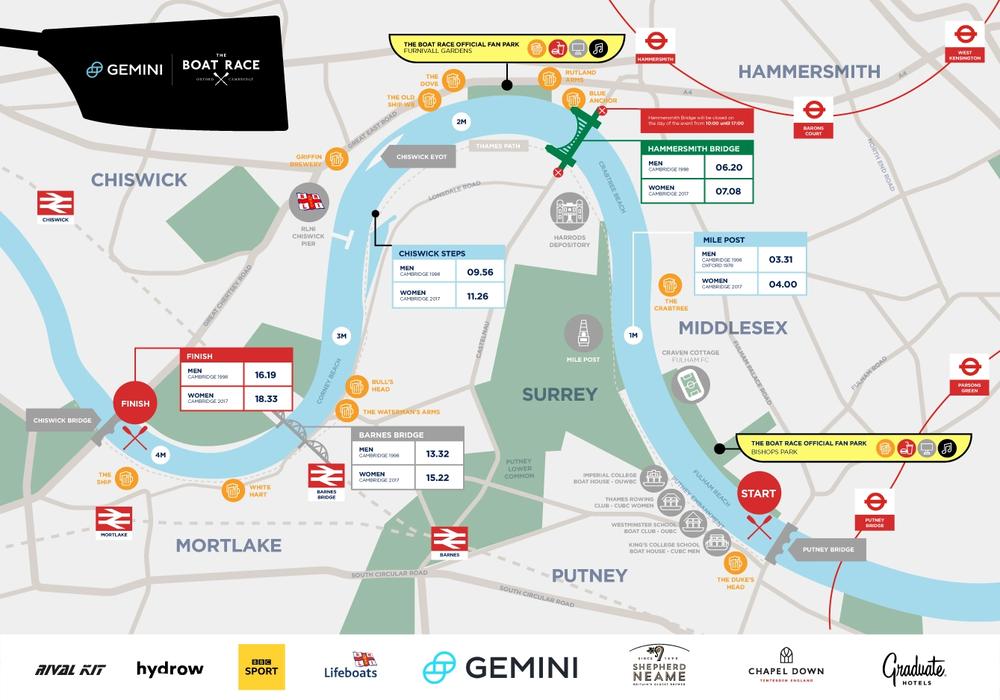 Oxford and Cambridge boat race course map 2022