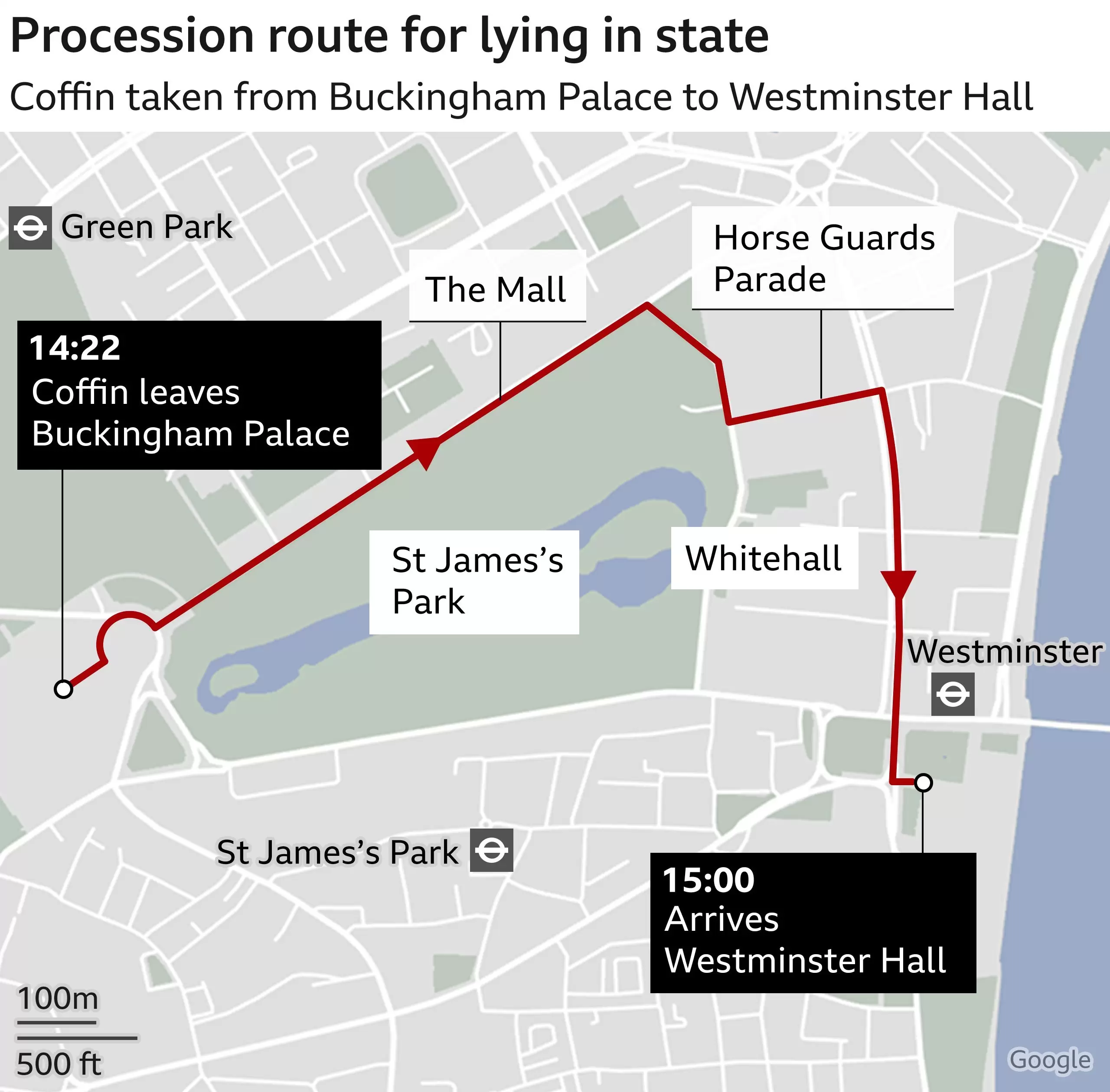 Procession route for lying in state